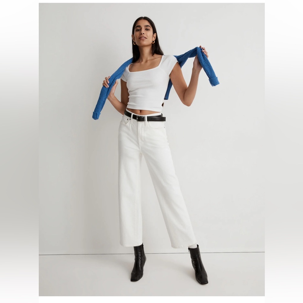 NWT Madewell The Perfect Vintage Wide-Leg Crop Jean, tile white, size 27